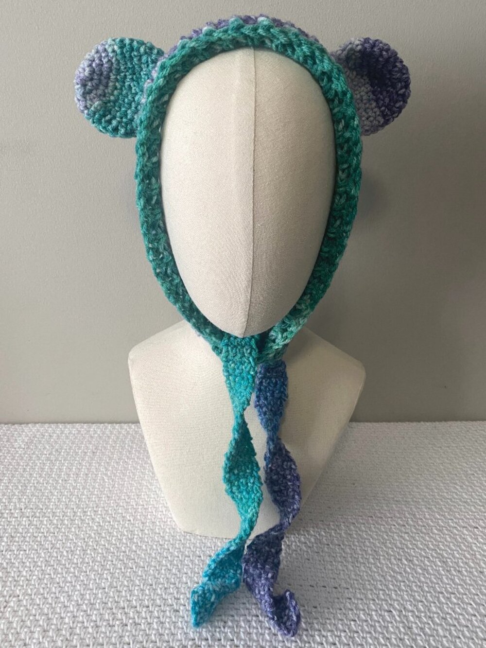 Handmade Blue Green Purple Bear Ears Balaclava Hood